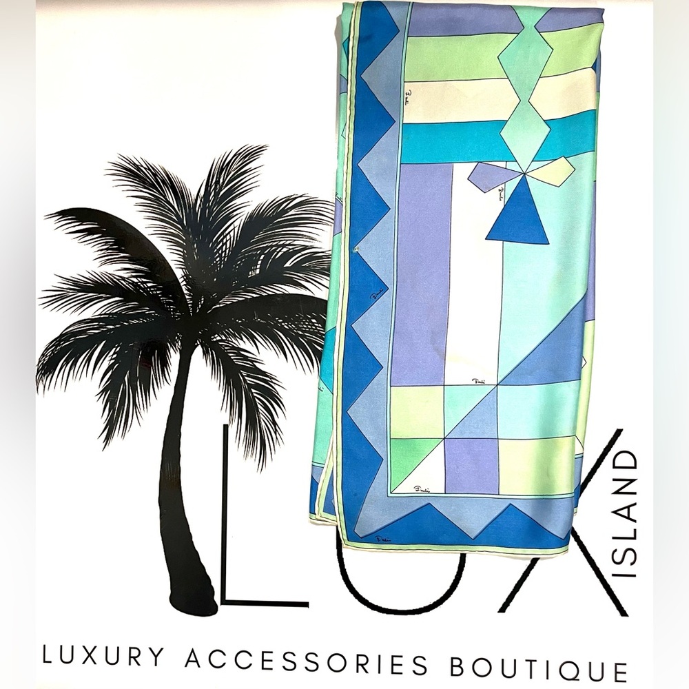 Emilio Pucci Geometric Blue and Green Scarf